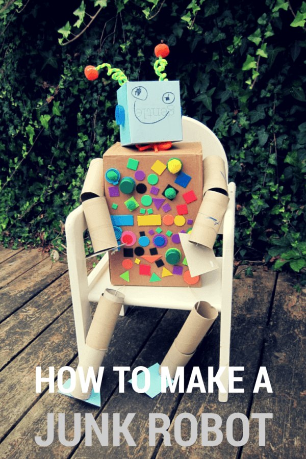 Earth day kids' craft: recycled junk robot