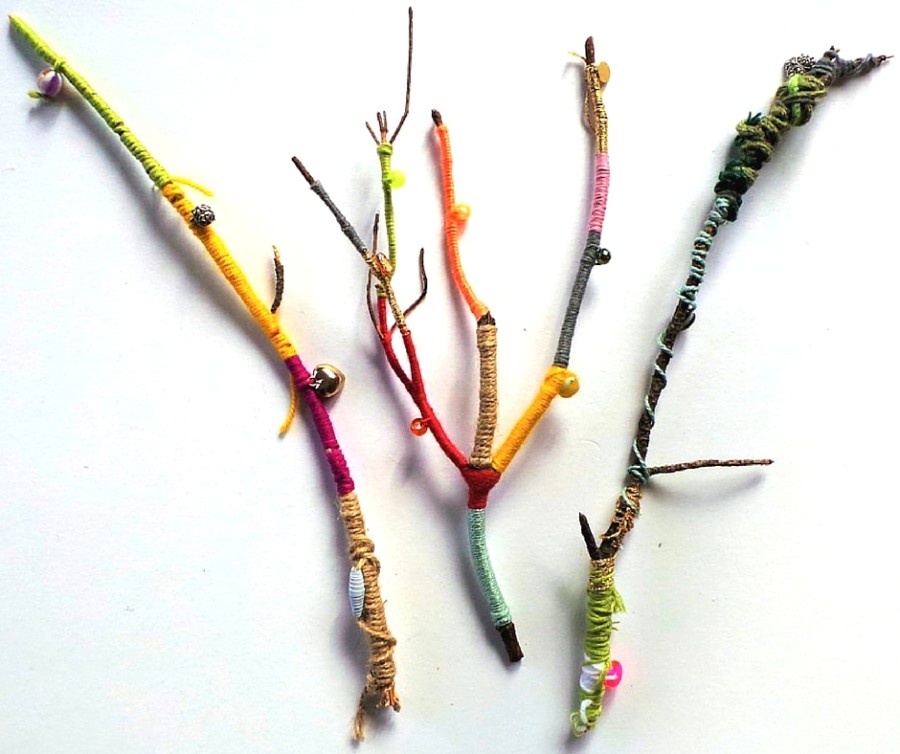 Yarn craft for kids wool wrapped sticks Hodge Podge Craft