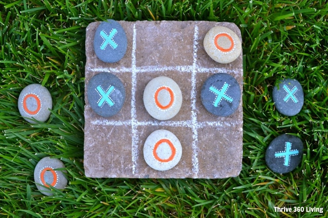 Garden Tic Tac Toe Stone Rock Painted