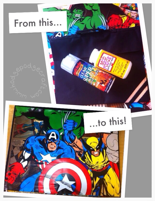 diy comic book bag how-to before & after