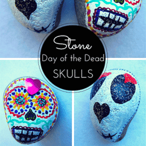 Rock painting: Day of the Dead skulls