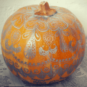 No carve, metallic Sharpie mandala pumpkins